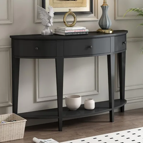 LUMISOL Mesa consola de entrada Half Moon con 3 cajones de almacenamiento y estante, mesa de sofá detrás del sofá para sala de estar, vestíbulo,