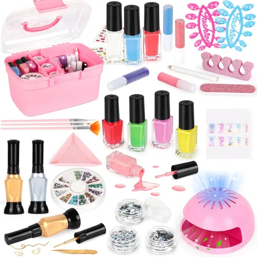 Juego de Esmalte de Uñas para Niñas, Kit de Arte de Uñas con Secador de Uñas y Estuche de Almacenamiento, Esmalte de Uñas No Tóxico de Secado Rápido