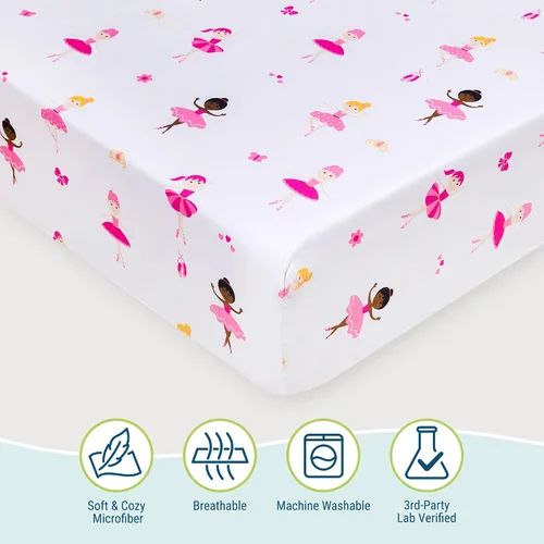 Miniatura 3 de Wildkin Sábana bajera ajustable 100% microfibra para niños, suave y transpirable, bailarina