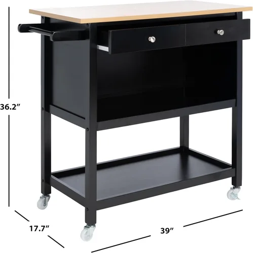 Miniatura 8 de SAFAVIEH Home Collection Daley - Carrito de cocina con 2 cajones y 3 estantes, color negro mate