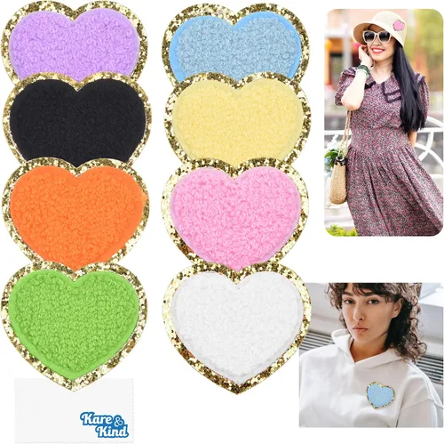 Miniatura 2 de Kare & Kind Parches bordados de chenilla con forma de corazón para planchar para ropa, camisas, uniformes, vestidos, chaquetas, bolsos, sombreros