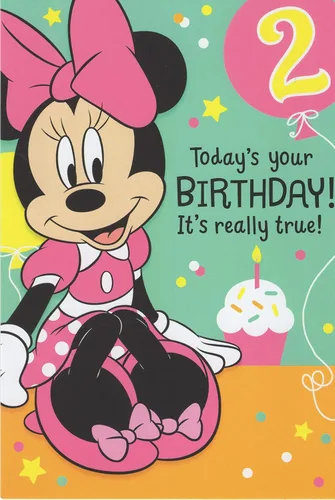 Heartline Minnie Mouse - Tarjeta de feliz segundo cumpleaños (edad 2) – ¡Hoy es tu cumpleaños! ¡Es realmente cierto! Adiós a uno, hola a dos. ¡Feliz
