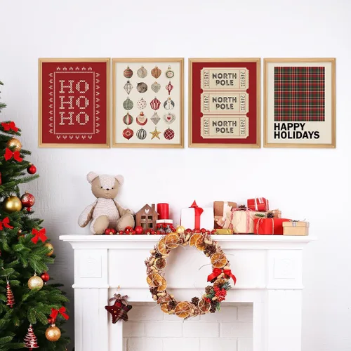 Miniatura 6 de Juego de impresiones de arte de pared de Navidad de Wheatwin, carteles de pórtico norte modernos y estéticos, decoración feliz de vacaciones