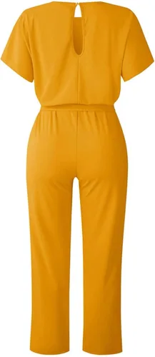 Miniatura 5 de OVERMAL Mono de verano para mujer, holgado, casual, cuello redondo, manga corta, color liso