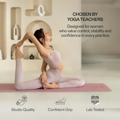 Miniatura 5 de Esterilla de yoga premium – Agarre de poliuretano antideslizante activado por el sudor I Base de goma natural I 0.157 in para yoga, pilates y Rosa