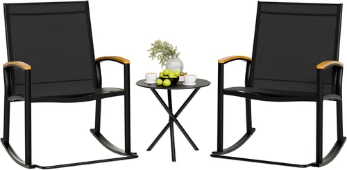 Shintenchi - Juego de 3 piezas, muebles de tela Textilene para patio al aire libre, juego de sillas mecedoras para el porche delantero, juego de