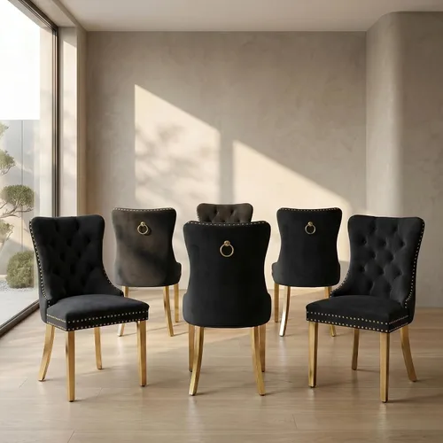 Miniatura 47 de Juego de 2 sillas de comedor de terciopelo, sillas de comedor copetudas de mediados de siglo con anillo trasero de cabeza de clavo, patas de metal
