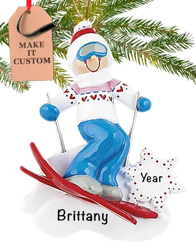 Adorno de esquí personalizado 2026 | Adornos de Navidad deportivos grabados con láser para árbol | Regalo de recuerdo personalizado de esquiador