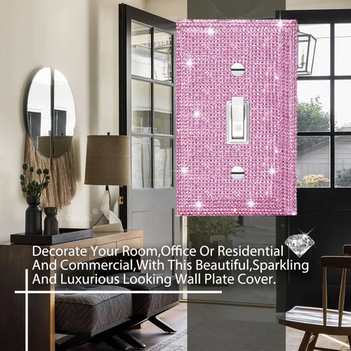 Miniatura 5 de Placa decorativa de interruptor de luz con diamantes de imitación brillantes en rosa y plata, cubierta de placa de pared con diamantes de imitación