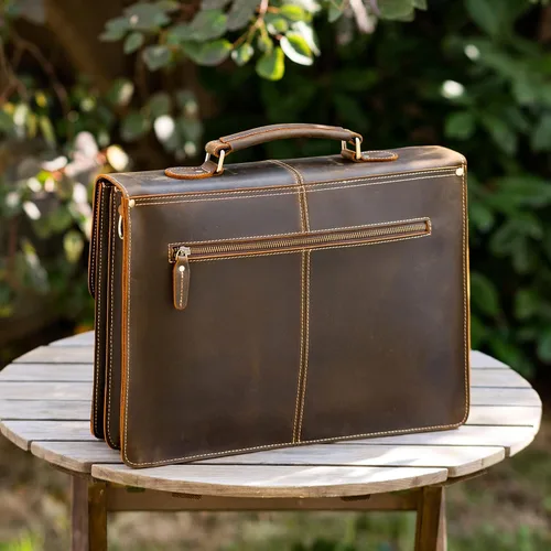 Miniatura 3 de Polare - Bolsa de mensajero de cuero de grano completo de 16 pulgadas para computadora portátil, bolsa de trabajo profesional para hombres