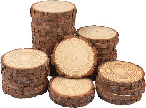 Miniatura 9 de 4 piezas de rodajas de madera natural de 10-12 pulgadas, círculos de madera de pino sin terminar con corteza para posavasos, manualidades DIY