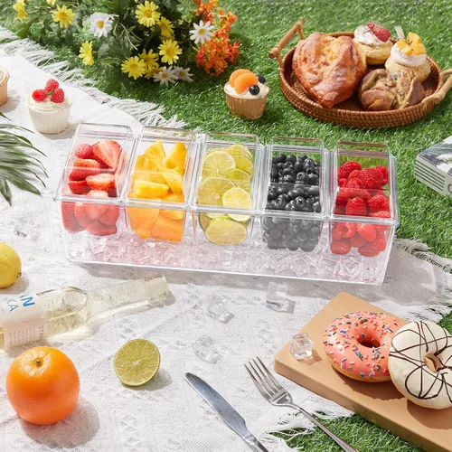 Miniatura 9 de Lifewit Organizador de condimentos enfriado con hielo con 5 recipientes de 20 oz (2.5 tazas), servidor de condimentos para fiesta con tapas