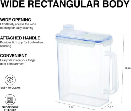 Miniatura 9 de LocknLock Aqua - Jarra de agua para puerta de refrigerador con asa, jarra de plástico sin BPA con tapa superior de rosca, perfecta para hacer tés