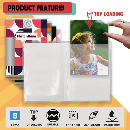 Miniatura 5 de Álbum de fotos pequeño de 4 x 6 para fotos, juego de 8, capacidad para 36 fotos cada uno, capacidad de 288, 4 patrones, fundas flexibles extraíbles