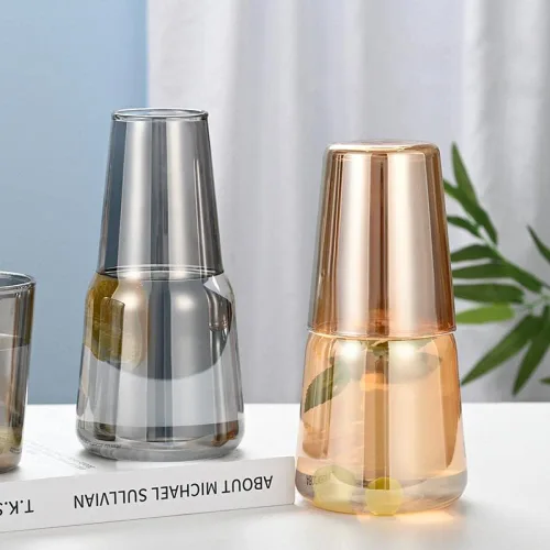 Miniatura 3 de Sizikato Jarra de agua de vidrio de borosilicato ámbar de 26 onzas con vaso de cristal.