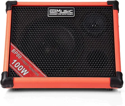 Miniatura 2 de Coolmusic Amplificador de guitarra acústica con batería BP80 - Altavoz Bluetooth portátil 100W, 6 entradas, ecualizador de 3 bandas, naranja
