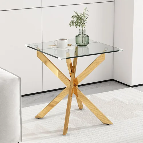 Miniatura 9 de Mesa de centro rectangular moderna de cristal, mesa central de vidrio templado y patas de metal chapado en oro para sala de estar, oficina en casa
