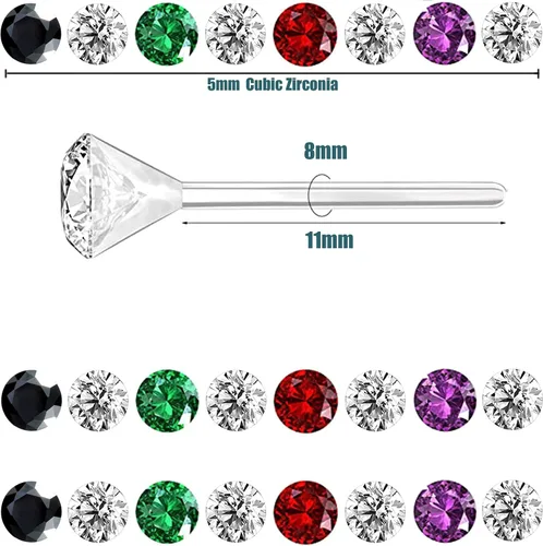 Miniatura 2 de Aretes de plástico antialérgicos para orejas sensibles, respaldos de silicona suave, kit de aretes de tuerca de circonita cúbica, 2mm, 3mm, 4mm, 5mm