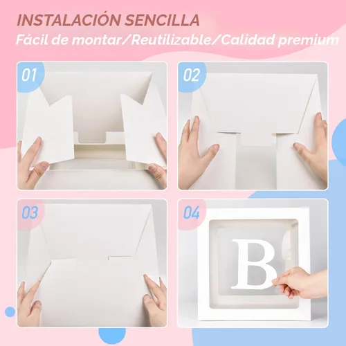 Miniatura 4 de Cajas de bebé PABUES con 4 piezas de letras para baby shower, caja de globos transparentes en blanco con bloques para revelación de género