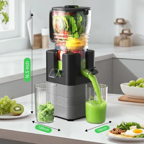 Miniatura 2 de Exprimidor de prensa en frío de 400 W, conducto de alimentación de 5.8 pulgadas de ancho, máquina exprimidora lenta para frutas y verduras enteras