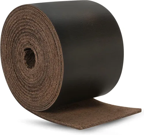 Miniatura 15 de Ringsun Tiras de cuero negro planas de 2 pulgadas de ancho para manualidades, tiras de cuero de grano completo, cordón de cuero para manualidades