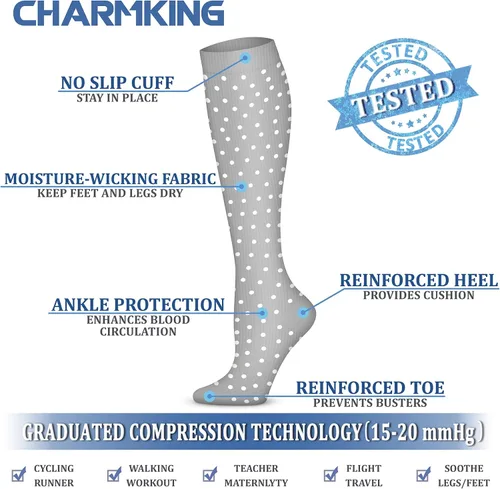Miniatura 5 de CHARMKING Calcetines de compresión para mujeres y hombres (4 pares) de 15 a 20 mmHg es el mejor apoyo para atletismo, correr, ciclismo