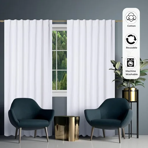 Miniatura 4 de Bedding Craft Juego de 2 paneles de cortina con trabillas de algodón blanco para ventana de baño, 50 x 108 pulgadas, estilo moderno de granja