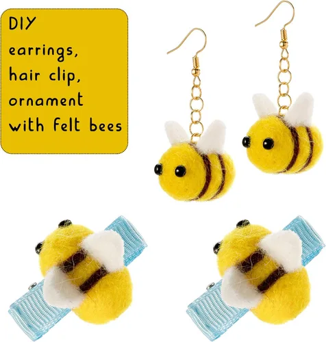 Miniatura 4 de CINPIUK Juego de 12 abejas de fieltro para manualidades, fieltro de lana de abejorro de felpa para decoración de bandejas escalonadas, recuerdos