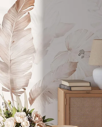 Miniatura 2 de Papel tapiz tropical beige Papel tapiz autoadhesivo extraíble para acuarela, papel tapiz tropical para despegar y pegar