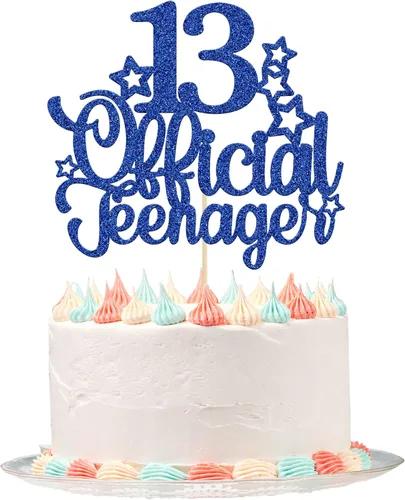 Miniatura 11 de Ephlyn 1 paquete de adorno para pastel de 13 años para adolescentes oficiales con purpurina, número 13, adorno de pastel para cumpleaños número 13