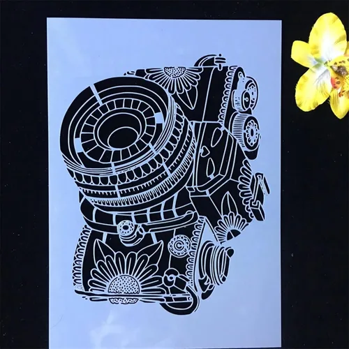 Miniatura 4 de TIAMECH Plantilla de cámara 3D reutilizable A4 para pintar, plantilla de capas de cámara digital de mandala, arte de pared de bricolaje, muebles