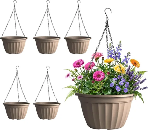 FGstyle Paquete de 6 macetas colgantes de 8 pulgadas, macetas de riego automático para plantas de interior, cesta colgante de plástico con elevador