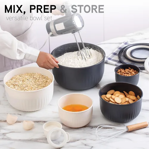 Miniatura 197 de COOK WITH COLOR Tazones de preparación con tapas - Juego de tazones pequeños de mezcla de plástico anchos y profundos anidables con tapas, juego