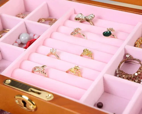 Miniatura 3 de Wolfroady Joyero de madera para mujer, caja organizadora de madera Solild para joyas, relojes, collar, anillo, caja de almacenamiento, cereza