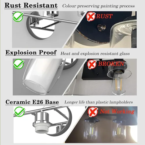 Miniatura 8 de Aipsun Lámpara de baño con 4 luces, luces cromadas arriba y abajo, modernas luces de bahthroom con vidrio transparente y vidrio esmerilado, luces