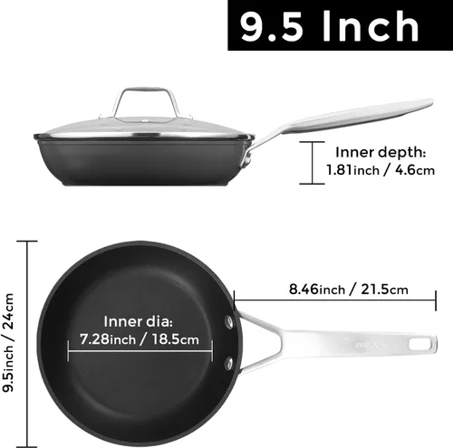 Miniatura 7 de MsMk - Sartén pequeña de 9 1/2 pulgadas con tapa, sartén antiadherente de titanio y cerámica para tortilla, resistente a los arañazos, sartén