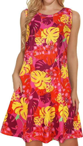 Miniatura 53 de elescat Vestidos de verano para mujer 2025, vestido casual de playa sin mangas con estampado floral, tipo camiseta, suelto y con bolsillos