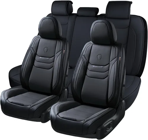 Miniatura 25 de Coverado Juego completo de fundas de asiento de automóvil, fundas de asiento negras para asientos delanteros y traseros de automóvil, protector