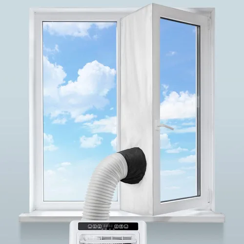 HOXHA Sello universal de ventana para aire acondicionado portátil, kit de sellado de tela de 118 pulgadas con acoplador ajustable y cierre adhesivo