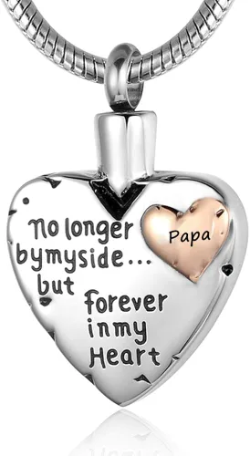 Joyería de cremación para cenizas - No Longer By My Side Forever in My Heart - Collar con colgante de urna para cenizas, abuela, abuelo, mamá, papá,