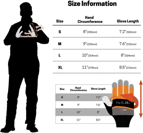 Miniatura 6 de Guantes de motosierra: cuero anticorte con protección de motosierra de 12 capas en la parte posterior de la mano izquierda, clásicos