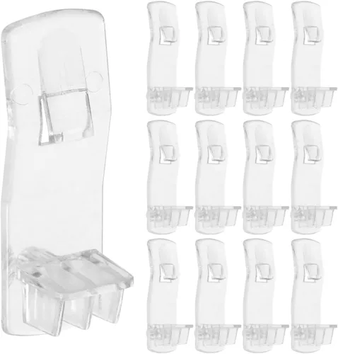 Housoutil Clips de soporte para estantes, 25 clavijas de plástico para estantería, armario, armario, armario, plástico transparente, diseño