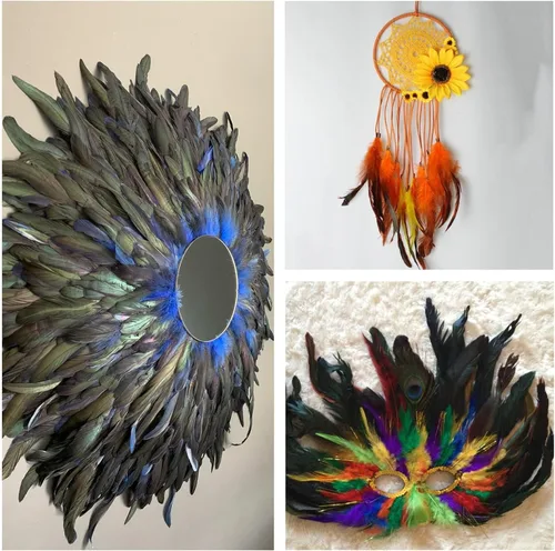 Miniatura 5 de Plumas de cola de gallo azul aguamarina, 100 plumas de cola de gallo de 8 a 10 pulgadas de largo, a granel para capa de chal de plumas, costura