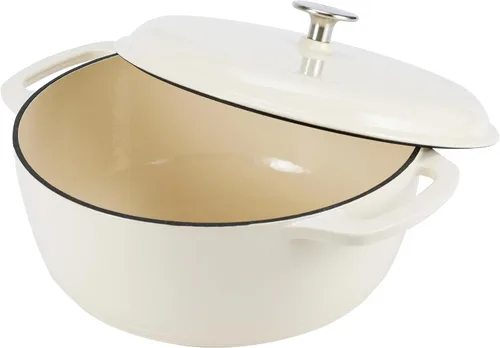 Miniatura 2 de Amazon Basics - Olla de horno holandés de hierro fundido esmaltado con tapa, redonda, asas duales, resistente, grande, 7.3 cuartos de galón