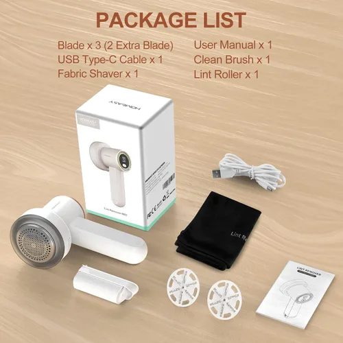Miniatura 9 de Afeitadora de pelusa recargable HOMEASY, removedor de pelusa eléctrico con 3 cuchillas y pantalla digital LED, afeitadora de pelusa para suéter, Gris