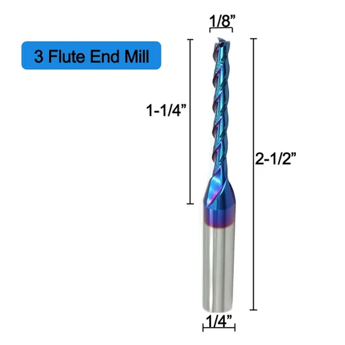 Miniatura 2 de Broca de enrutador CNC, 3 flautas de 1/8 de pulgada de diámetro de corte de 1/4 pulgadas, mango de 1/4 pulgadas, molino de extremo de carburo sólido