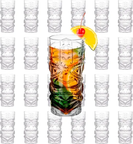 LEMONSODA Vasos Tiki tropicales transparentes, juego de 24 a 15 onzas, perfectos para cócteles exóticos, limonada, té helado, bebidas mixtas, ron,