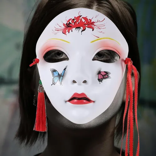 Miniatura 8 de PRETYZOOM Máscaras japonesas de Kabuki Kitsune para hombres, mujeres y niños, disfraz de Halloween, estilo chino, cosplay, máscara genial