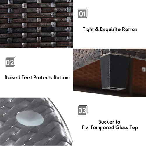 Miniatura 6 de Tangkula - Juego de muebles de patio de 4 piezas en forma de C de mimbre para exteriores, con cojines y mesa de centro con cubierta de cristal