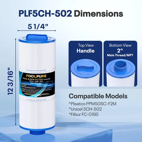 Miniatura 2 de POOLPURE 5CH-502 Filtro de spa de rosca fina que reemplaza a PPM50SC-F2M, Marquis Spa 20041, 20091, 370-0237, Marquis 50, filtro de bañera